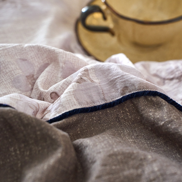 91家纺网 家纺一手货源 找家纺 悦织湾家纺 2025新款复古原麻四件套天然质朴舒适透气轻奢中式床单床笠款床上用品四件套 复古原麻-漫枝