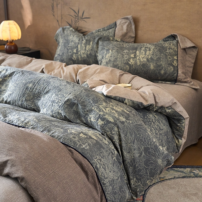 91家纺网 家纺一手货源 找家纺 悦织湾家纺 2025新款复古原麻四件套天然质朴舒适透气轻奢中式床单床笠款床上用品四件套 复古原麻-铜雀