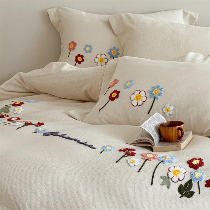 91家纺网 家纺一手货源 找家纺 （总）绒棉世家 2025新款20%亚麻80%棉双层棉麻刺绣四件套