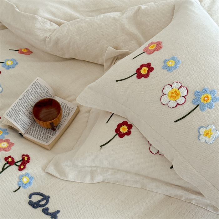 91家纺网 家纺一手货源 找家纺 （总）绒棉世家 2025新款20%亚麻80%棉双层棉麻刺绣四件套