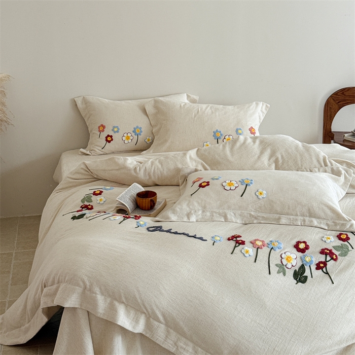 91家纺网 家纺一手货源 找家纺 （总）绒棉世家 2025新款20%亚麻80%棉双层棉麻刺绣四件套