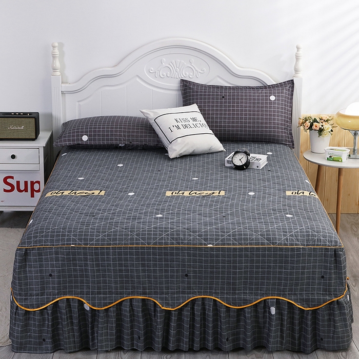 91家纺网 家纺一手货源 找家纺 笠裙家纺 2025新款磨毛夹棉S边单件三件套韩版防滑床裙单床裙床裙单件 潮格