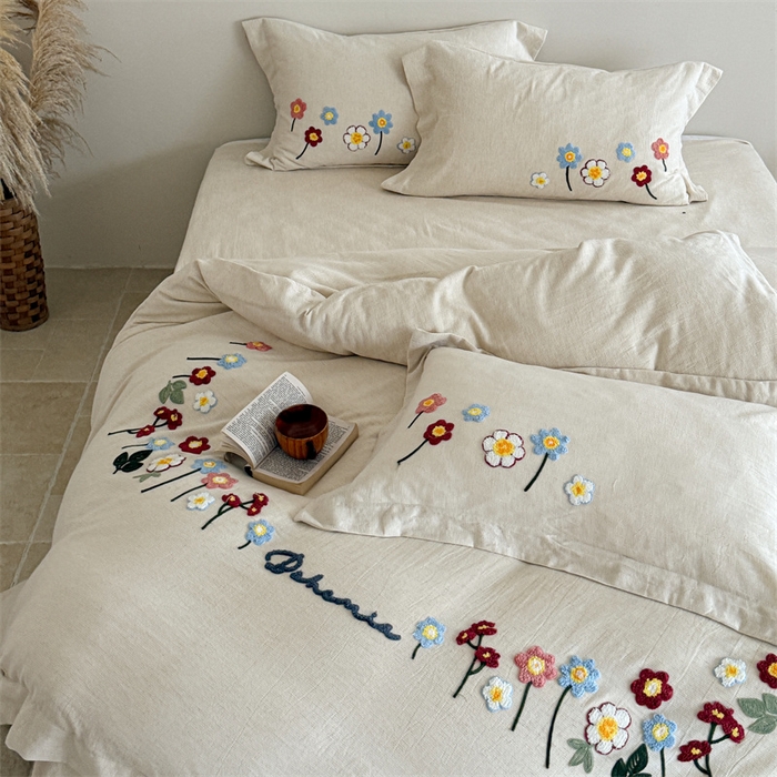 91家纺网 家纺一手货源 找家纺 （总）绒棉世家 2025新款20%亚麻80%棉双层棉麻刺绣四件套