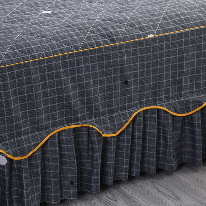 91家纺网 家纺一手货源 找家纺 笠裙家纺 2025新款磨毛夹棉S边单件三件套韩版防滑床裙单床裙床裙单件 潮格