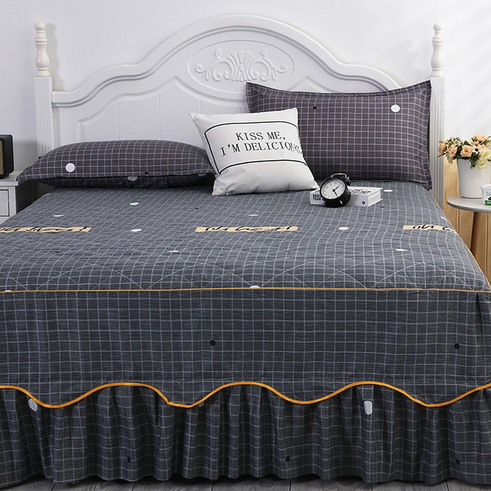 91家纺网 家纺一手货源 找家纺 笠裙家纺 2025新款磨毛夹棉S边单件三件套韩版防滑床裙单床裙床裙单件 潮格