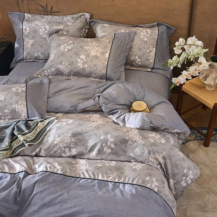 91家纺网 家纺一手货源 找家纺 悦织湾家纺 2025新款复古原麻四件套天然质朴舒适透气轻奢中式床单床笠款床上用品四件套 复古原麻-淡紫微光