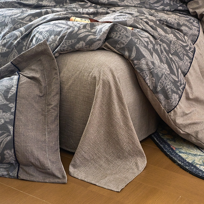 91家纺网 家纺一手货源 找家纺 悦织湾家纺 2025新款复古原麻四件套天然质朴舒适透气轻奢中式床单床笠款床上用品四件套 复古原麻-墨然生香