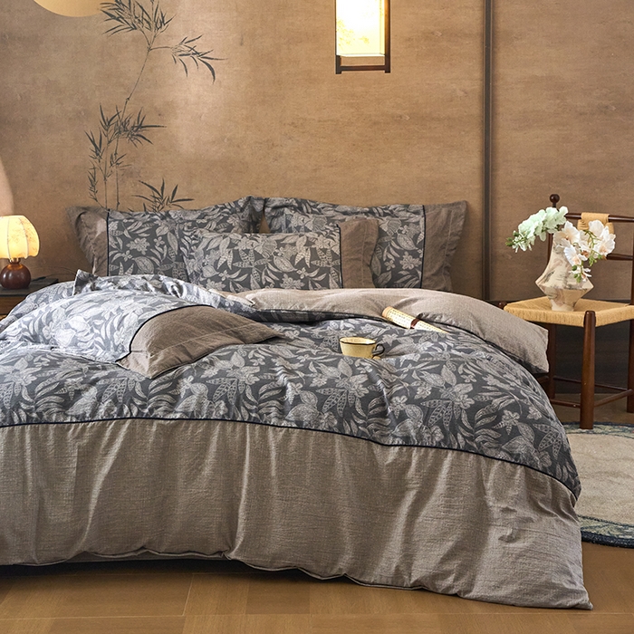 91家纺网 家纺一手货源 找家纺 悦织湾家纺 2025新款复古原麻四件套天然质朴舒适透气轻奢中式床单床笠款床上用品四件套 复古原麻-墨然生香