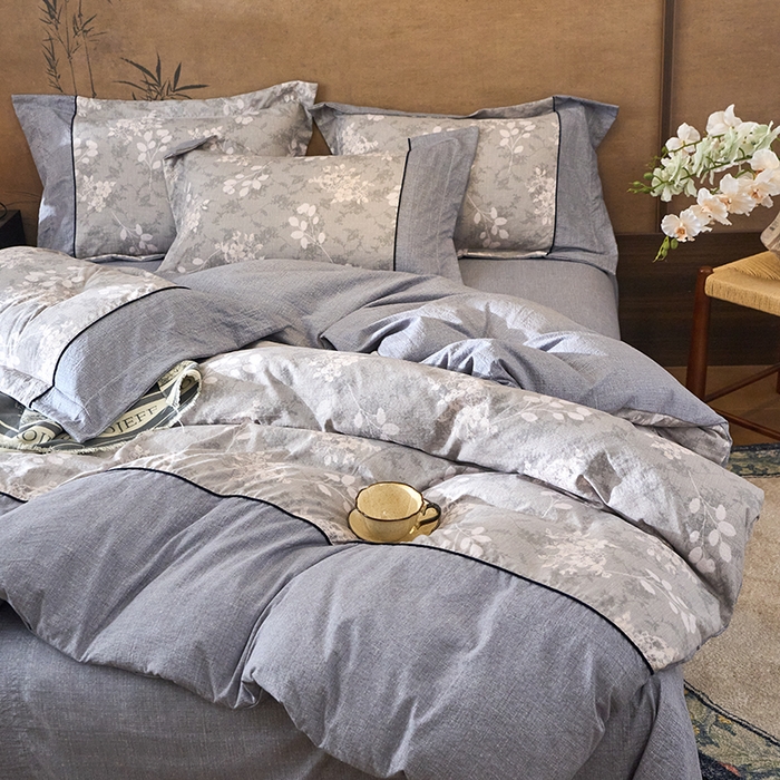 91家纺网 家纺一手货源 找家纺 悦织湾家纺 2025新款复古原麻四件套天然质朴舒适透气轻奢中式床单床笠款床上用品四件套 复古原麻-淡紫微光