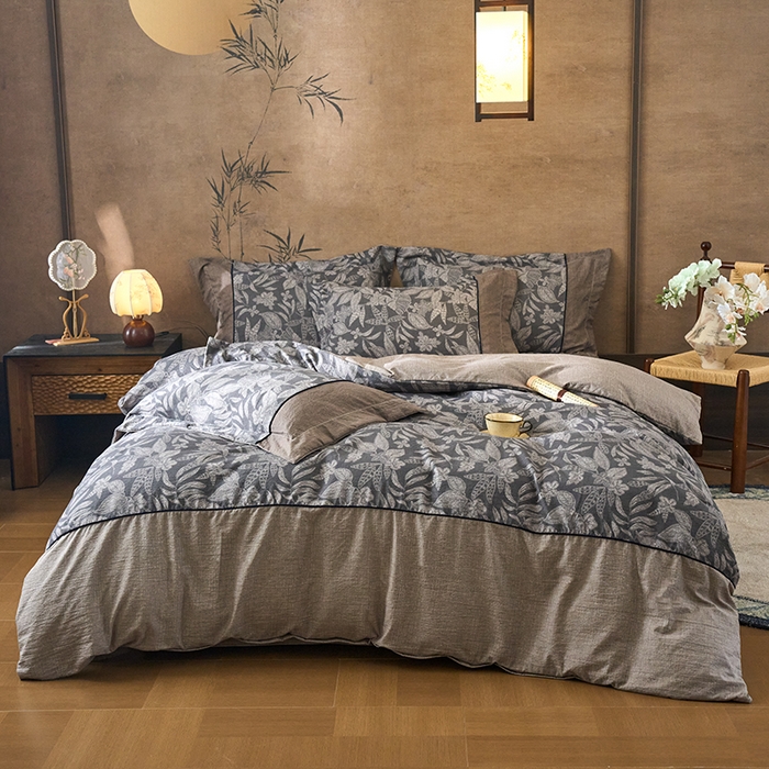 91家纺网 家纺一手货源 找家纺 悦织湾家纺 2025新款复古原麻四件套天然质朴舒适透气轻奢中式床单床笠款床上用品四件套 复古原麻-墨然生香