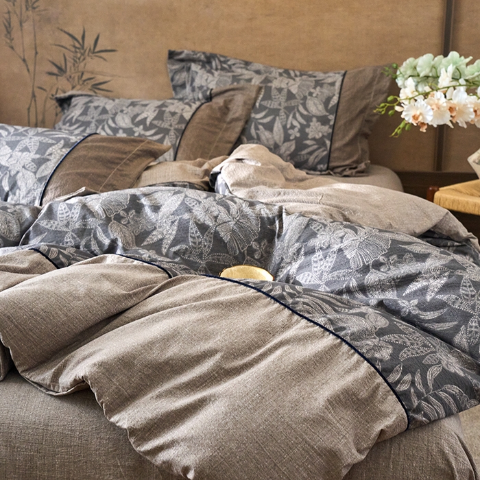 91家纺网 家纺一手货源 找家纺 悦织湾家纺 2025新款复古原麻四件套天然质朴舒适透气轻奢中式床单床笠款床上用品四件套 复古原麻-墨然生香