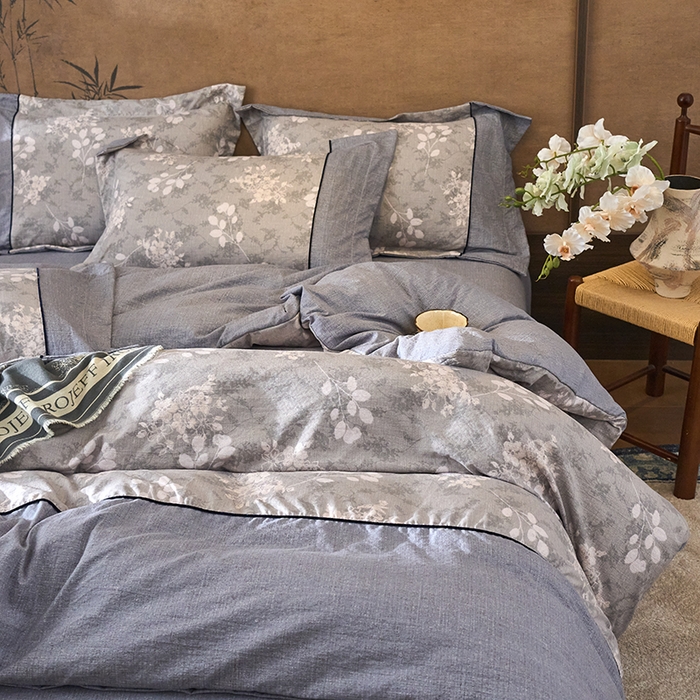 91家纺网 家纺一手货源 找家纺 悦织湾家纺 2025新款复古原麻四件套天然质朴舒适透气轻奢中式床单床笠款床上用品四件套 复古原麻-淡紫微光