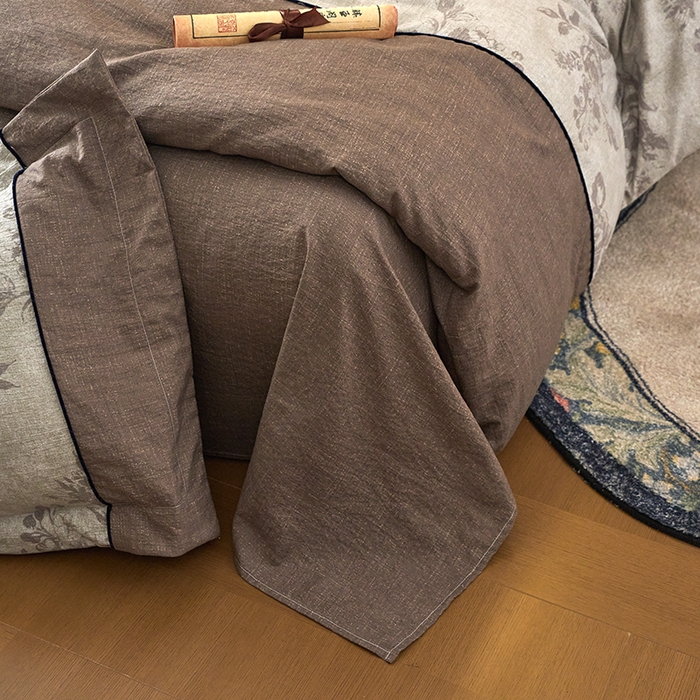 91家纺网 家纺一手货源 找家纺 悦织湾家纺 2025新款复古原麻四件套天然质朴舒适透气轻奢中式床单床笠款床上用品四件套 复古原麻-灰珀银霜