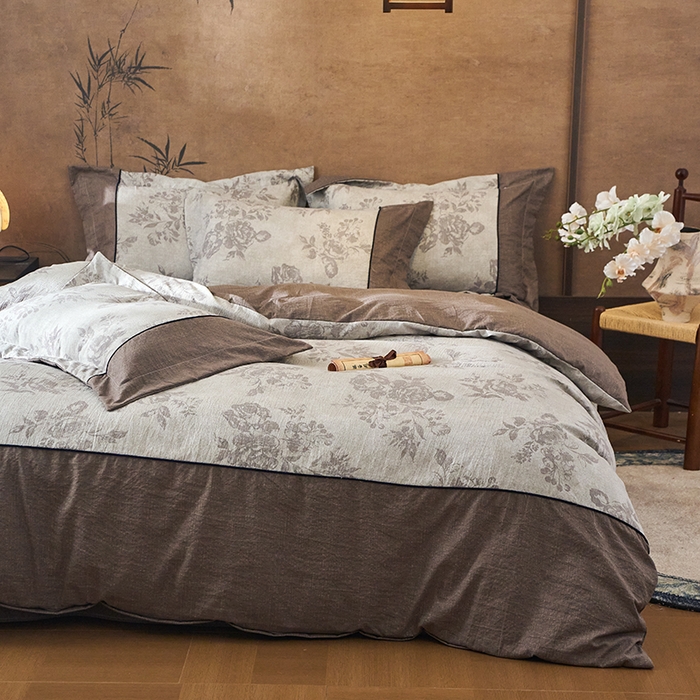 91家纺网 家纺一手货源 找家纺 悦织湾家纺 2025新款复古原麻四件套天然质朴舒适透气轻奢中式床单床笠款床上用品四件套 复古原麻-灰珀银霜