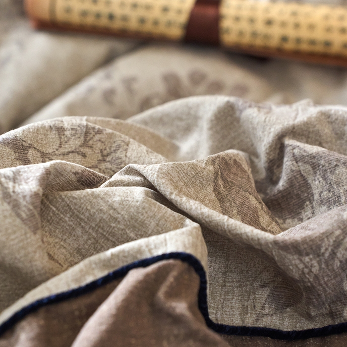 91家纺网 家纺一手货源 找家纺 悦织湾家纺 2025新款复古原麻四件套天然质朴舒适透气轻奢中式床单床笠款床上用品四件套 复古原麻-灰珀银霜