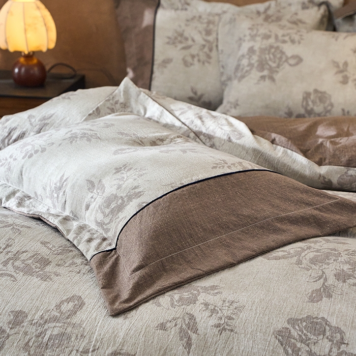 91家纺网 家纺一手货源 找家纺 悦织湾家纺 2025新款复古原麻四件套天然质朴舒适透气轻奢中式床单床笠款床上用品四件套 复古原麻-灰珀银霜