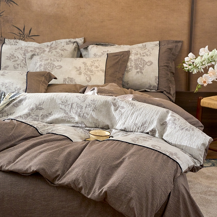 91家纺网 家纺一手货源 找家纺 悦织湾家纺 2025新款复古原麻四件套天然质朴舒适透气轻奢中式床单床笠款床上用品四件套 复古原麻-灰珀银霜