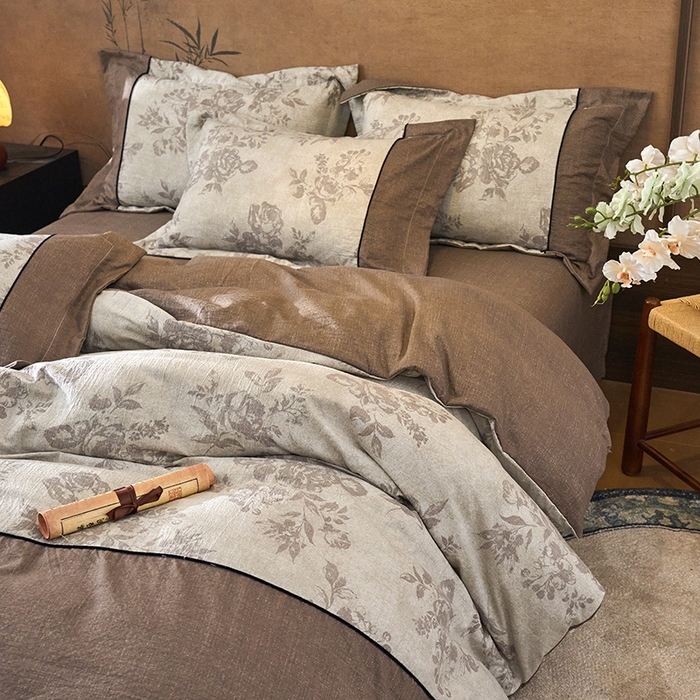 91家纺网 家纺一手货源 找家纺 悦织湾家纺 2025新款复古原麻四件套天然质朴舒适透气轻奢中式床单床笠款床上用品四件套 复古原麻-灰珀银霜