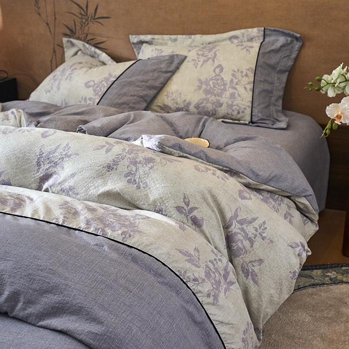 91家纺网 家纺一手货源 找家纺 悦织湾家纺 2025新款复古原麻四件套天然质朴舒适透气轻奢中式床单床笠款床上用品四件套 复古原麻-紫嫣