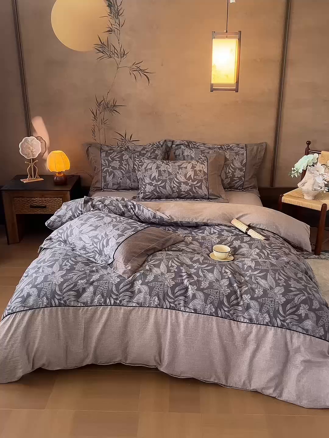 91家纺网 家纺一手货源 找家纺 悦织湾家纺 2025新款复古原麻四件套天然质朴舒适透气轻奢中式床单床笠款床上用品四件套 复古原麻-墨然生香