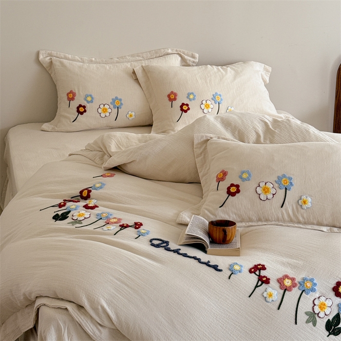 91家纺网 家纺一手货源 找家纺 （总）绒棉世家 2025新款20%亚麻80%棉双层棉麻刺绣四件套