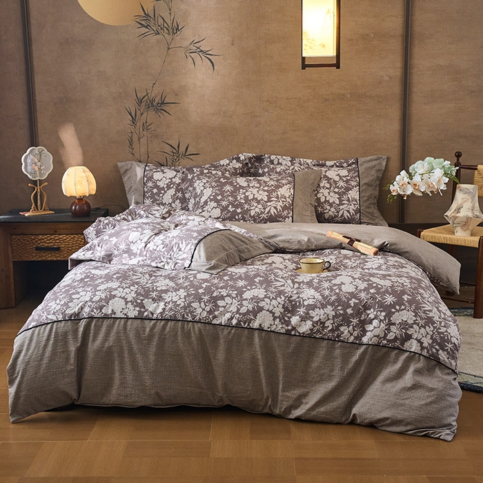 91家纺网 家纺一手货源 找家纺 悦织湾家纺 2025新款复古原麻四件套天然质朴舒适透气轻奢中式床单床笠款床上用品四件套 复古原麻-山野春花