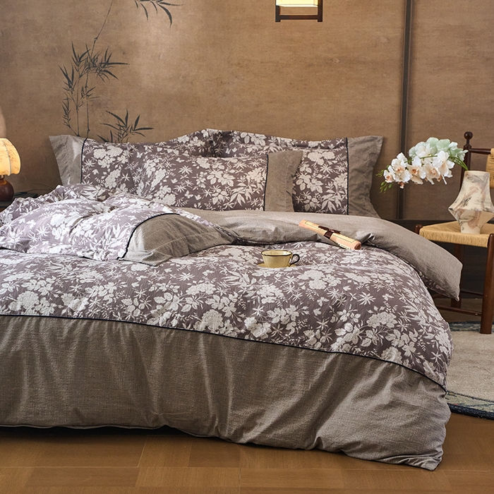 91家纺网 家纺一手货源 找家纺 悦织湾家纺 2025新款复古原麻四件套天然质朴舒适透气轻奢中式床单床笠款床上用品四件套 复古原麻-山野春花