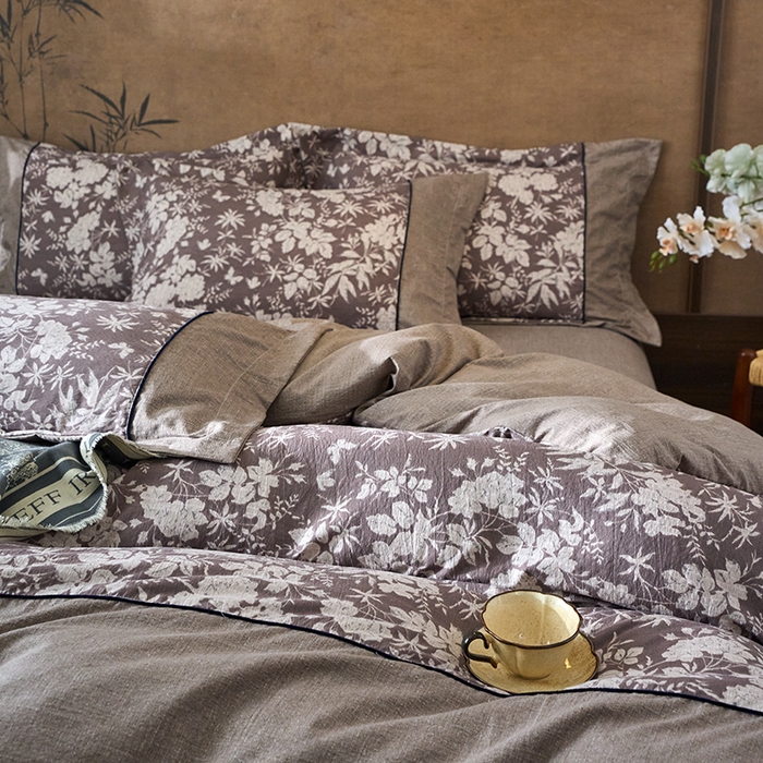 91家纺网 家纺一手货源 找家纺 悦织湾家纺 2025新款复古原麻四件套天然质朴舒适透气轻奢中式床单床笠款床上用品四件套 复古原麻-山野春花