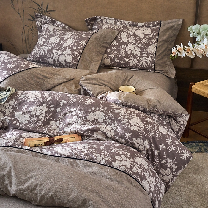91家纺网 家纺一手货源 找家纺 悦织湾家纺 2025新款复古原麻四件套天然质朴舒适透气轻奢中式床单床笠款床上用品四件套 复古原麻-山野春花