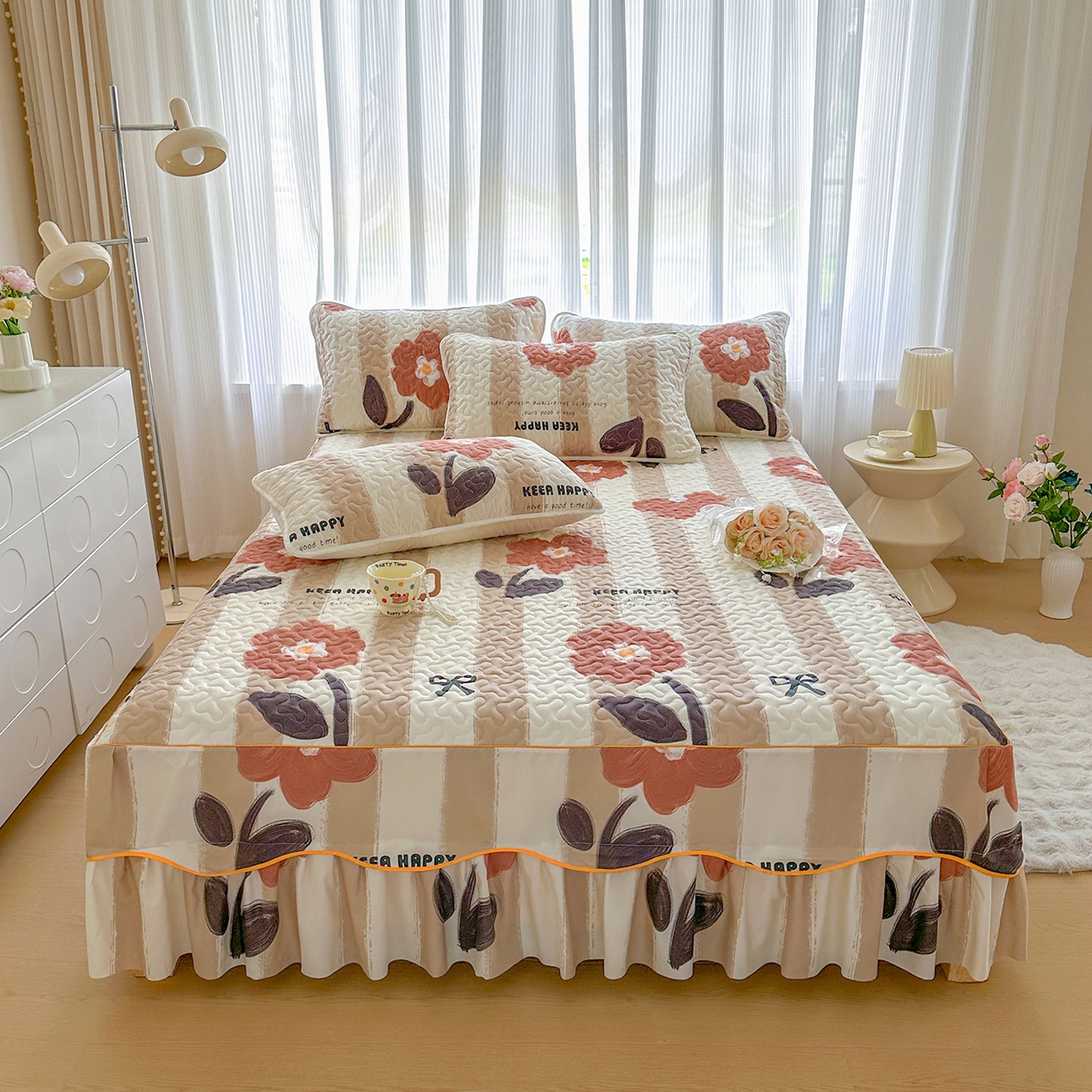 91家纺网 家纺一手货源 找家纺 笠裙家纺 2025新款磨毛夹棉S边单件三件套韩版防滑床裙单床裙床裙单件 宠爱