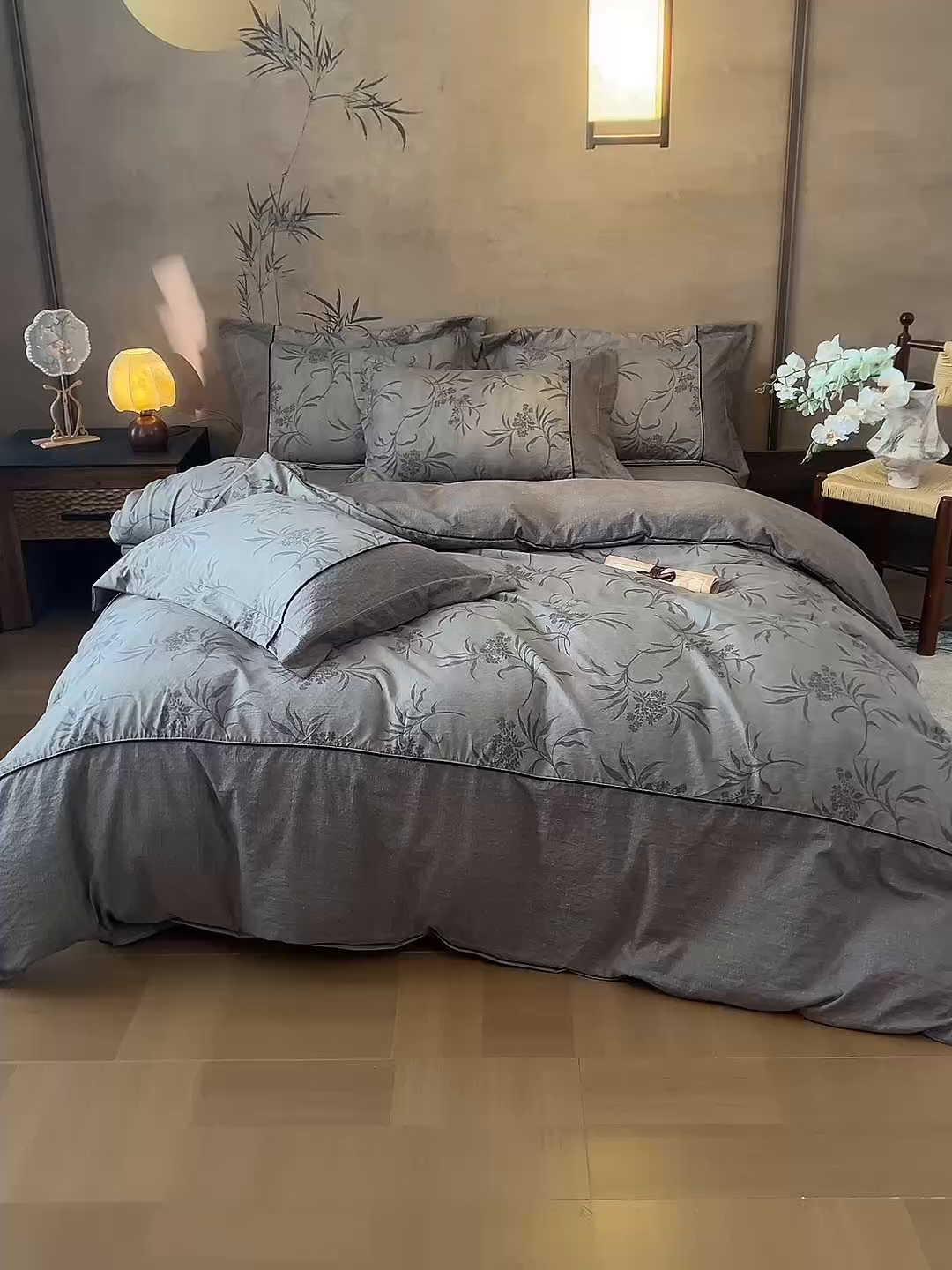 91家纺网 家纺一手货源 找家纺 悦织湾家纺 2025新款复古原麻四件套天然质朴舒适透气轻奢中式床单床笠款床上用品四件套 复古原麻-木槿咖