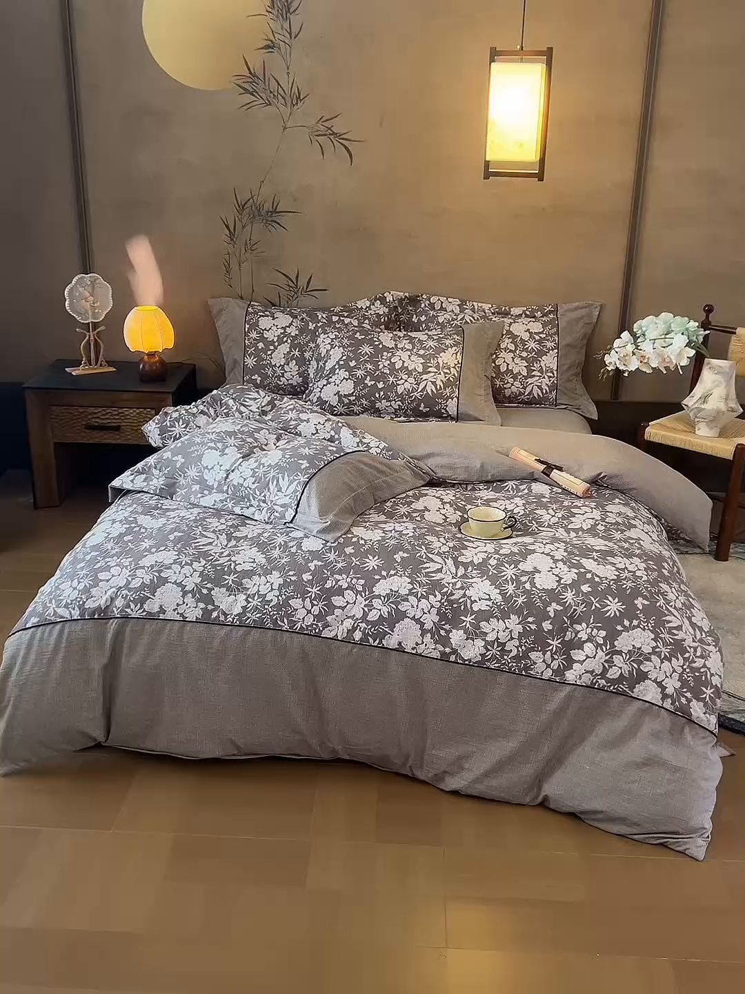 91家纺网 家纺一手货源 找家纺 悦织湾家纺 2025新款复古原麻四件套天然质朴舒适透气轻奢中式床单床笠款床上用品四件套 复古原麻-山野春花