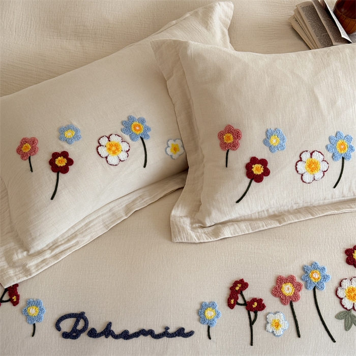 91家纺网 家纺一手货源 找家纺 绒棉世家 2025新款20%亚麻80%棉双层棉麻刺绣四件套 花梦榻-浅咖