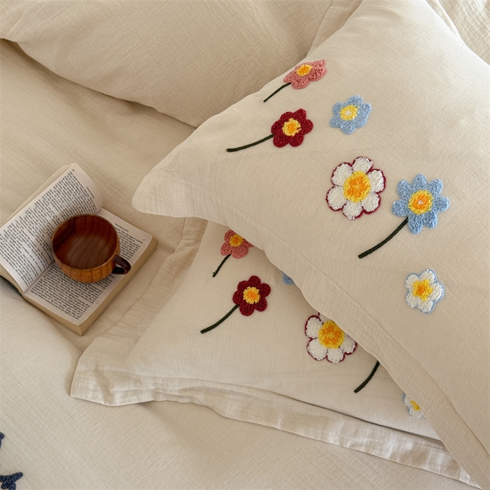 91家纺网 家纺一手货源 找家纺 绒棉世家 2025新款20%亚麻80%棉双层棉麻刺绣四件套 花梦榻-浅咖