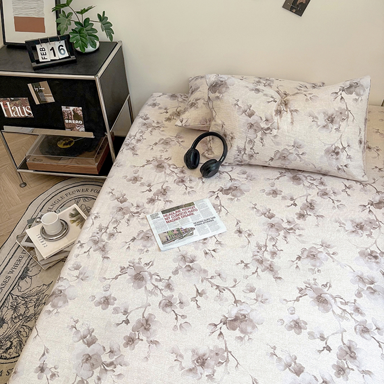 91家纺网 家纺一手货源 找家纺 悦织湾家纺 2025新款复古原麻床笠天然质朴舒适透气轻奢中式典雅精致单床笠床笠单品枕套三件套 复古原麻-漫枝