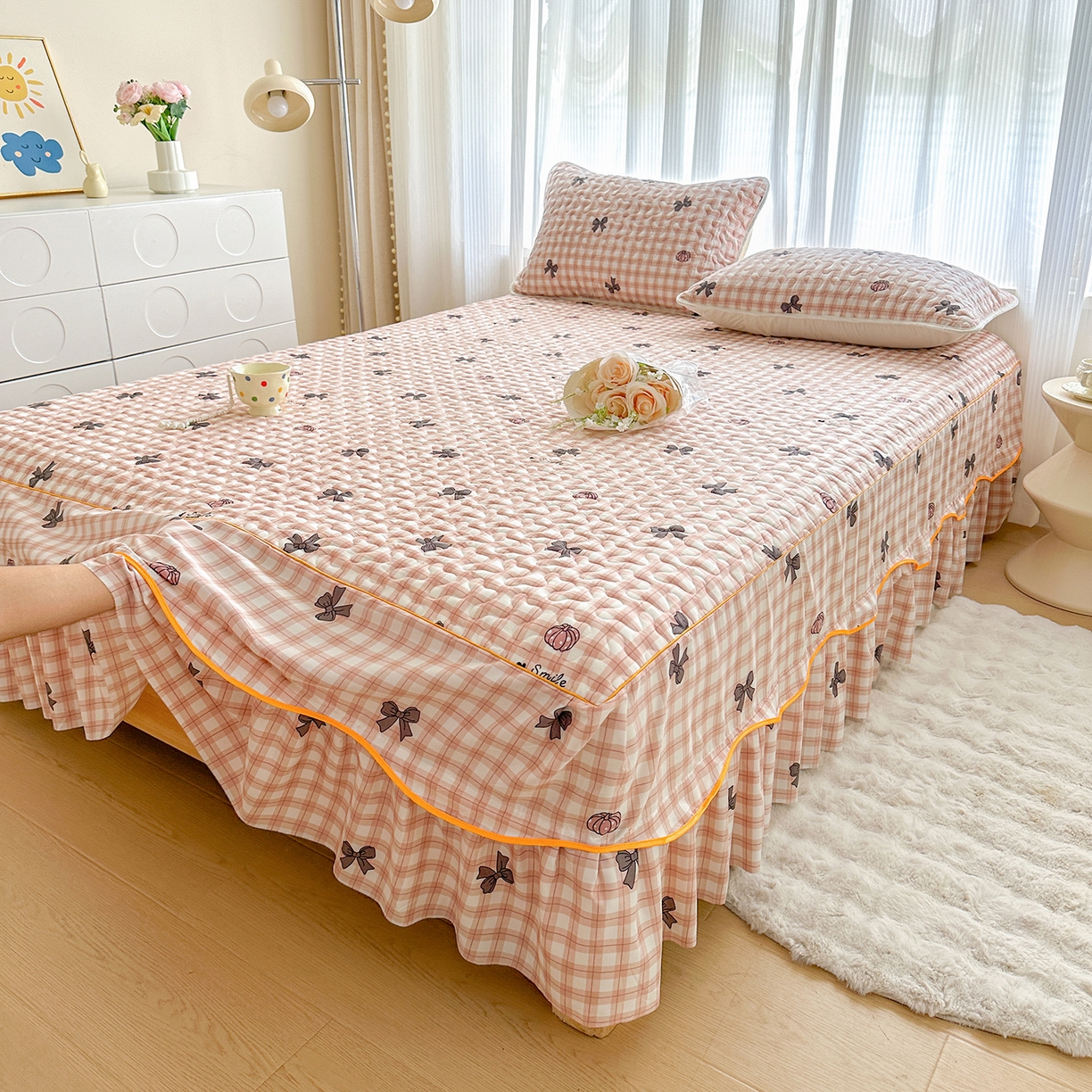 91家纺网 家纺一手货源 找家纺 笠裙家纺 2025新款磨毛夹棉S边单件三件套韩版防滑床裙单床裙床裙单件 蝶恋