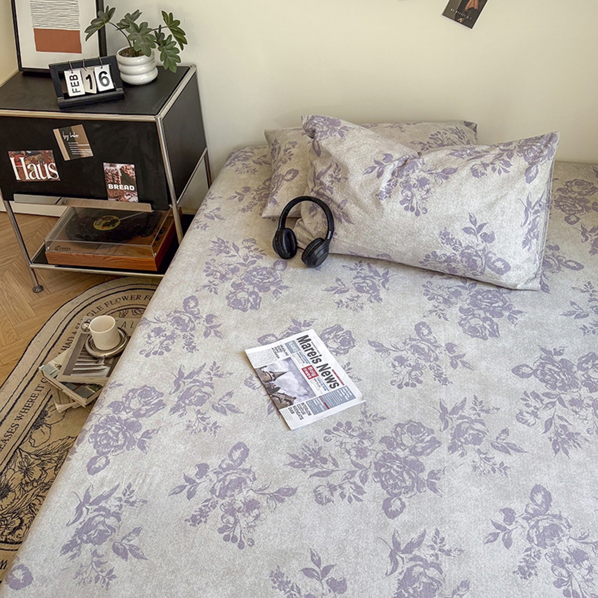 91家纺网 家纺一手货源 找家纺 悦织湾家纺 2025新款复古原麻床笠天然质朴舒适透气轻奢中式典雅精致单床笠床笠单品枕套三件套 复古原麻-紫嫣