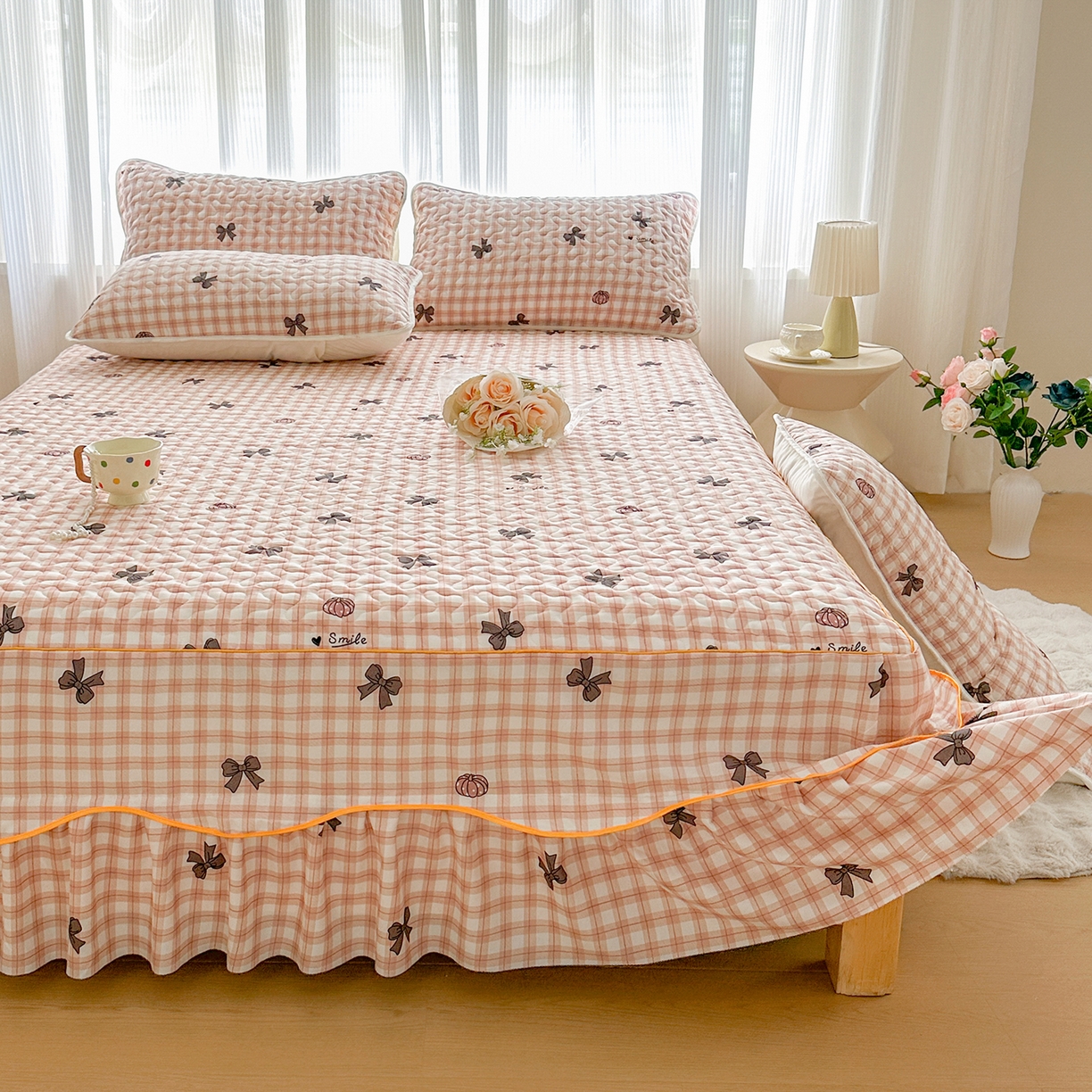 91家纺网 家纺一手货源 找家纺 笠裙家纺 2025新款磨毛夹棉S边单件三件套韩版防滑床裙单床裙床裙单件 蝶恋