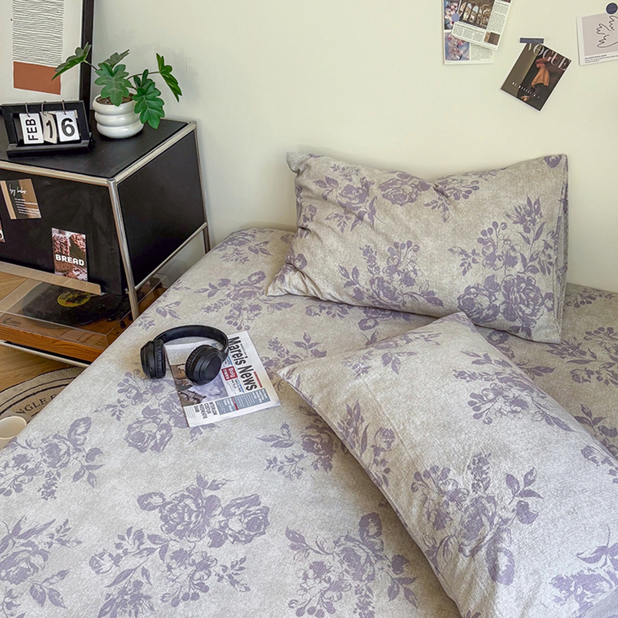 91家纺网 家纺一手货源 找家纺 悦织湾家纺 2025新款复古原麻床笠天然质朴舒适透气轻奢中式典雅精致单床笠床笠单品枕套三件套 复古原麻-紫嫣