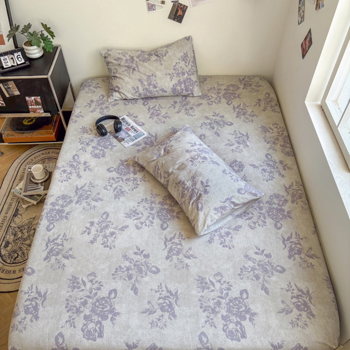 91家纺网 家纺一手货源 找家纺 悦织湾家纺 2025新款复古原麻床笠天然质朴舒适透气轻奢中式典雅精致单床笠床笠单品枕套三件套 复古原麻-紫嫣