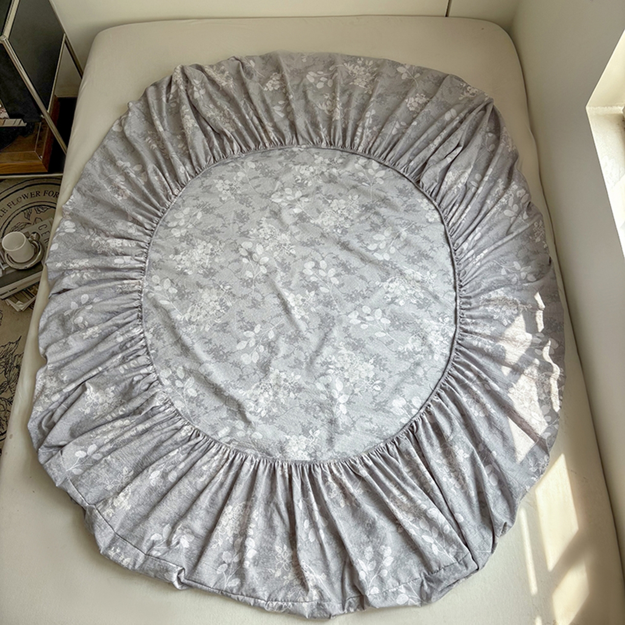 91家纺网 家纺一手货源 找家纺 悦织湾家纺 2025新款复古原麻床笠天然质朴舒适透气轻奢中式典雅精致单床笠床笠单品枕套三件套 复古原麻-淡紫微光