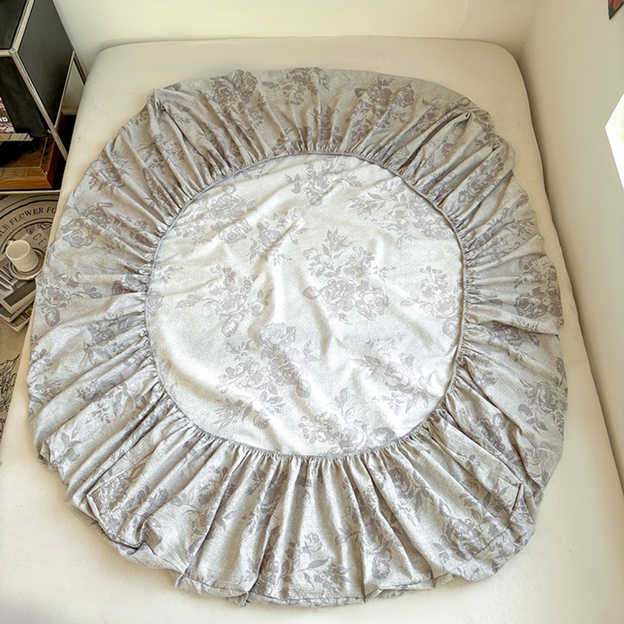 91家纺网 家纺一手货源 找家纺 悦织湾家纺 2025新款复古原麻床笠天然质朴舒适透气轻奢中式典雅精致单床笠床笠单品枕套三件套 复古原麻-灰柏银霜