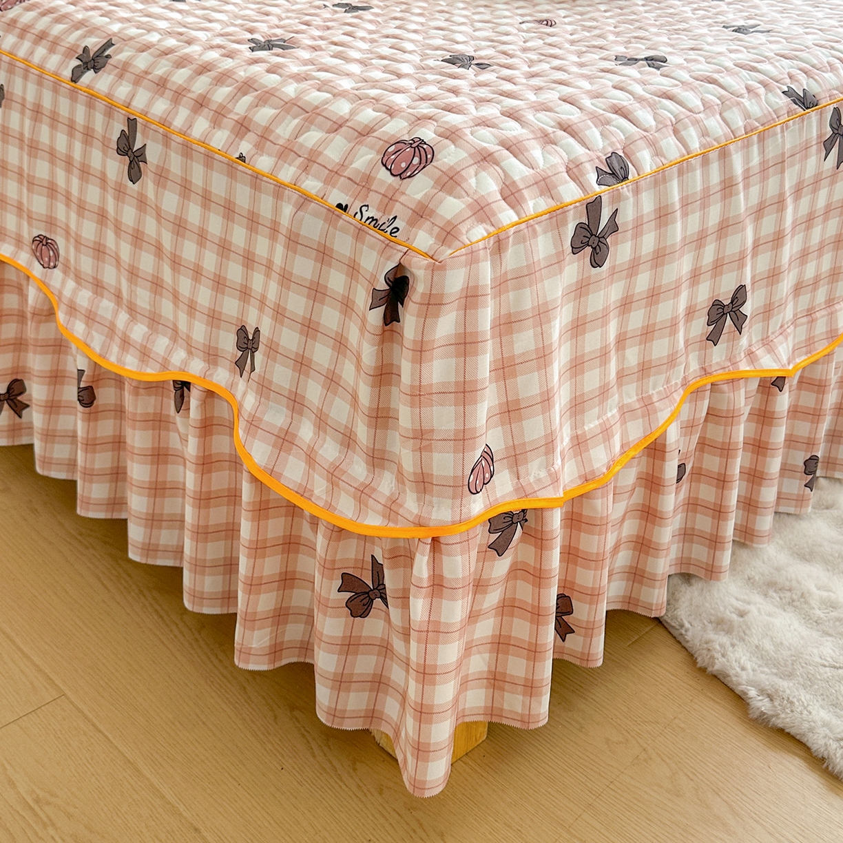 91家纺网 家纺一手货源 找家纺 笠裙家纺 2025新款磨毛夹棉S边单件三件套韩版防滑床裙单床裙床裙单件 蝶恋