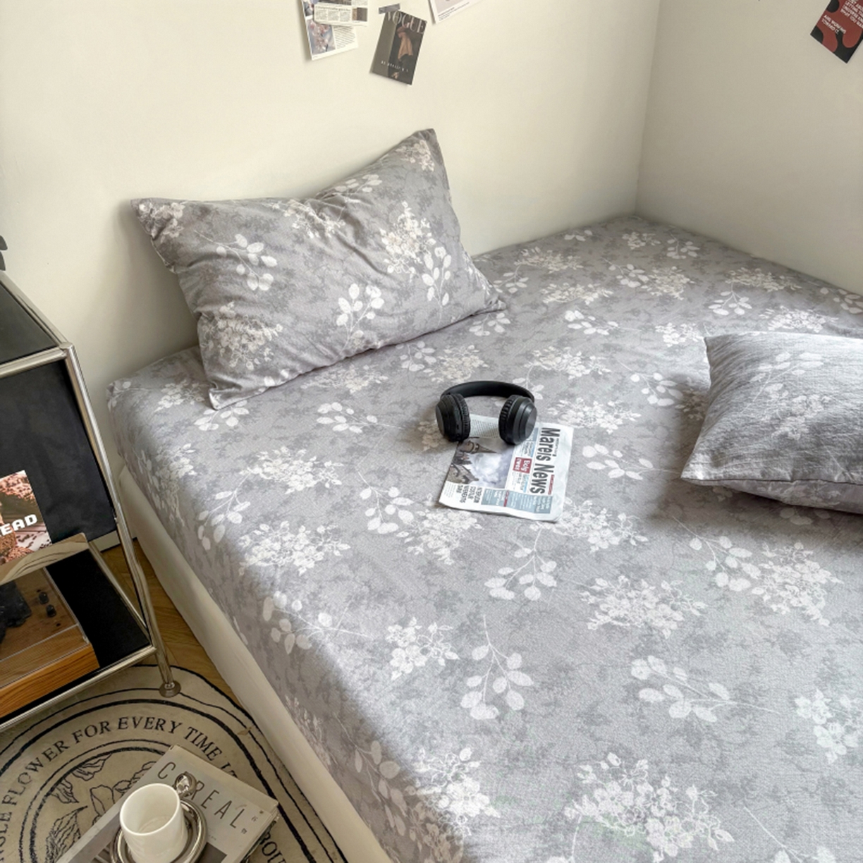 91家纺网 家纺一手货源 找家纺 悦织湾家纺 2025新款复古原麻床笠天然质朴舒适透气轻奢中式典雅精致单床笠床笠单品枕套三件套 复古原麻-淡紫微光