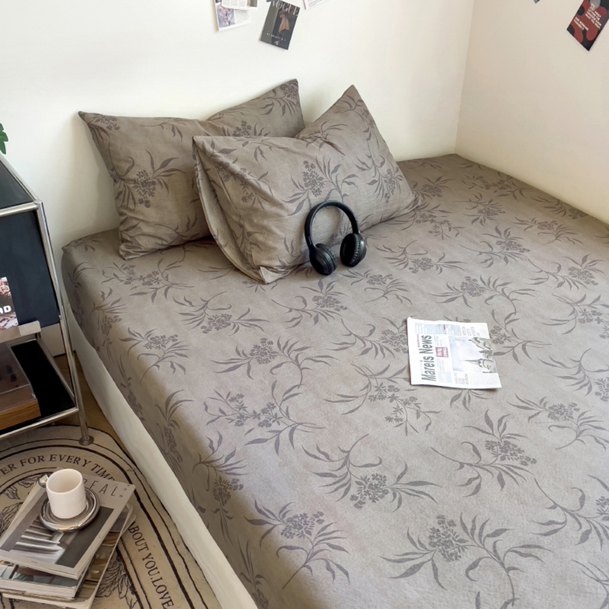 91家纺网 家纺一手货源 找家纺 悦织湾家纺 2025新款复古原麻床笠天然质朴舒适透气轻奢中式典雅精致单床笠床笠单品枕套三件套 复古原麻-木槿咖