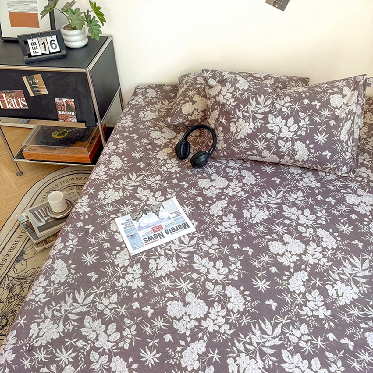 91家纺网 家纺一手货源 找家纺 悦织湾家纺 2025新款复古原麻床笠天然质朴舒适透气轻奢中式典雅精致单床笠床笠单品枕套三件套 复古原麻-山野春花