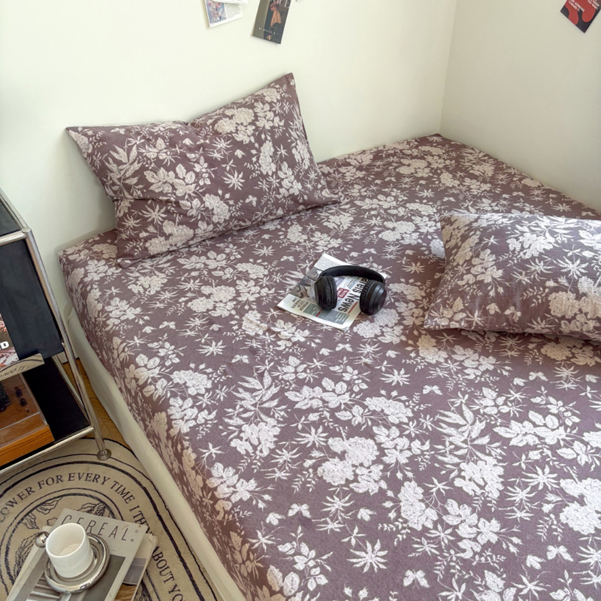 91家纺网 家纺一手货源 找家纺 悦织湾家纺 2025新款复古原麻床笠天然质朴舒适透气轻奢中式典雅精致单床笠床笠单品枕套三件套 复古原麻-山野春花