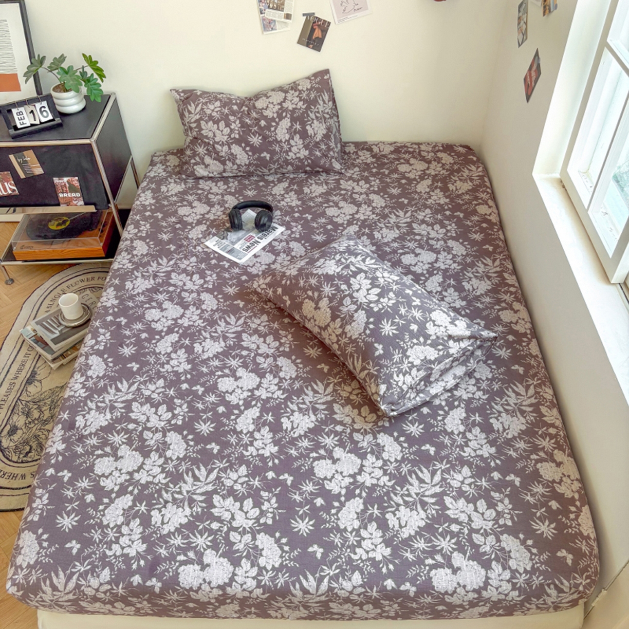 91家纺网 家纺一手货源 找家纺 悦织湾家纺 2025新款复古原麻床笠天然质朴舒适透气轻奢中式典雅精致单床笠床笠单品枕套三件套 复古原麻-山野春花