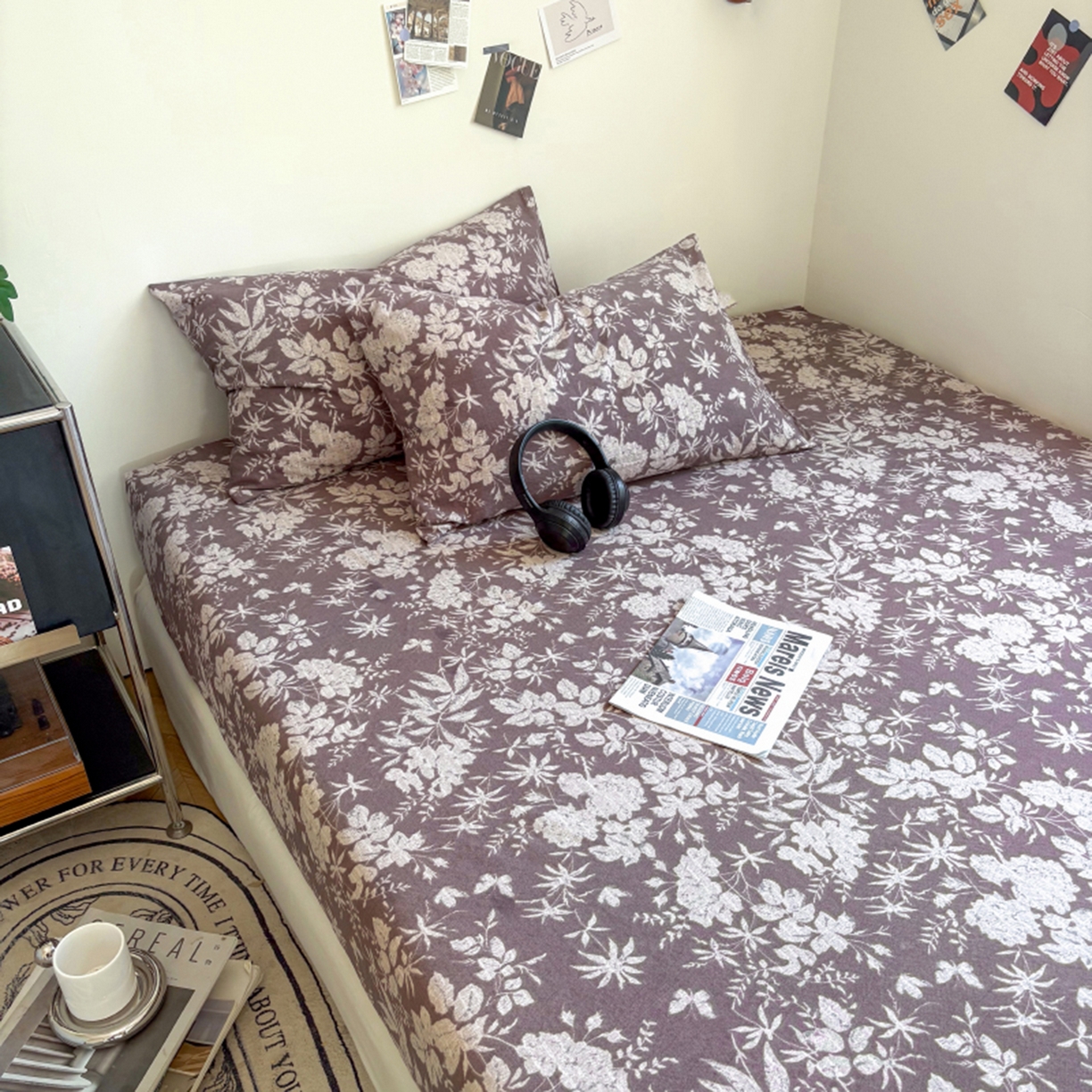 91家纺网 家纺一手货源 找家纺 悦织湾家纺 2025新款复古原麻床笠天然质朴舒适透气轻奢中式典雅精致单床笠床笠单品枕套三件套 复古原麻-山野春花