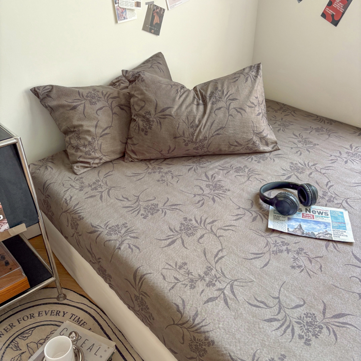 91家纺网 家纺一手货源 找家纺 悦织湾家纺 2025新款复古原麻床笠天然质朴舒适透气轻奢中式典雅精致单床笠床笠单品枕套三件套 复古原麻-木槿咖